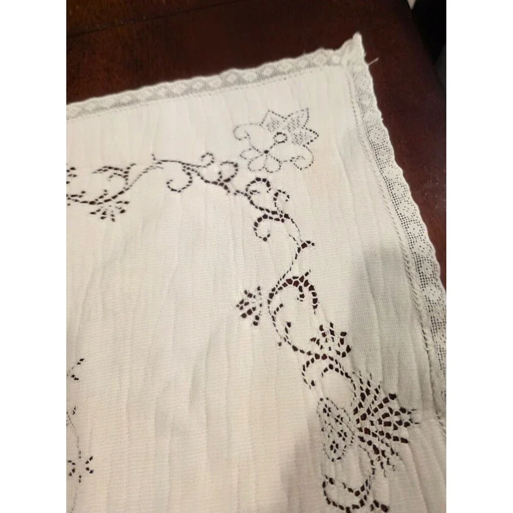 Vintage Cotton Cutwork Napkins Lace Floral Pattern Set of 6 - 14