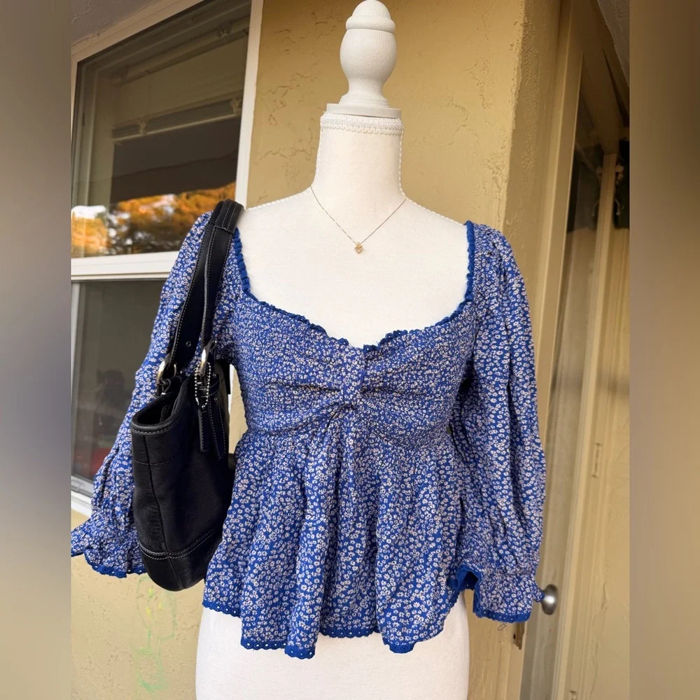 Free People Blue Floral Blouse