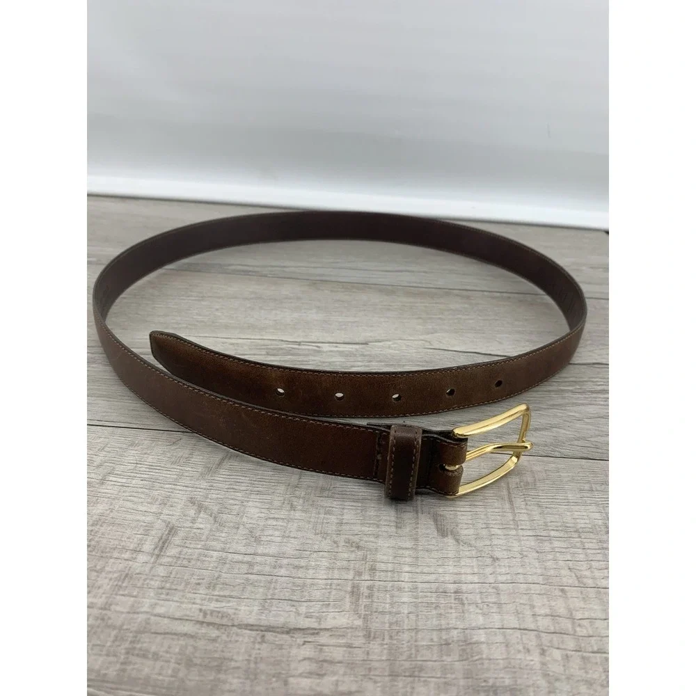 Henry Grethel belt men's 36 marble Brown full grain glove leather brass buckle