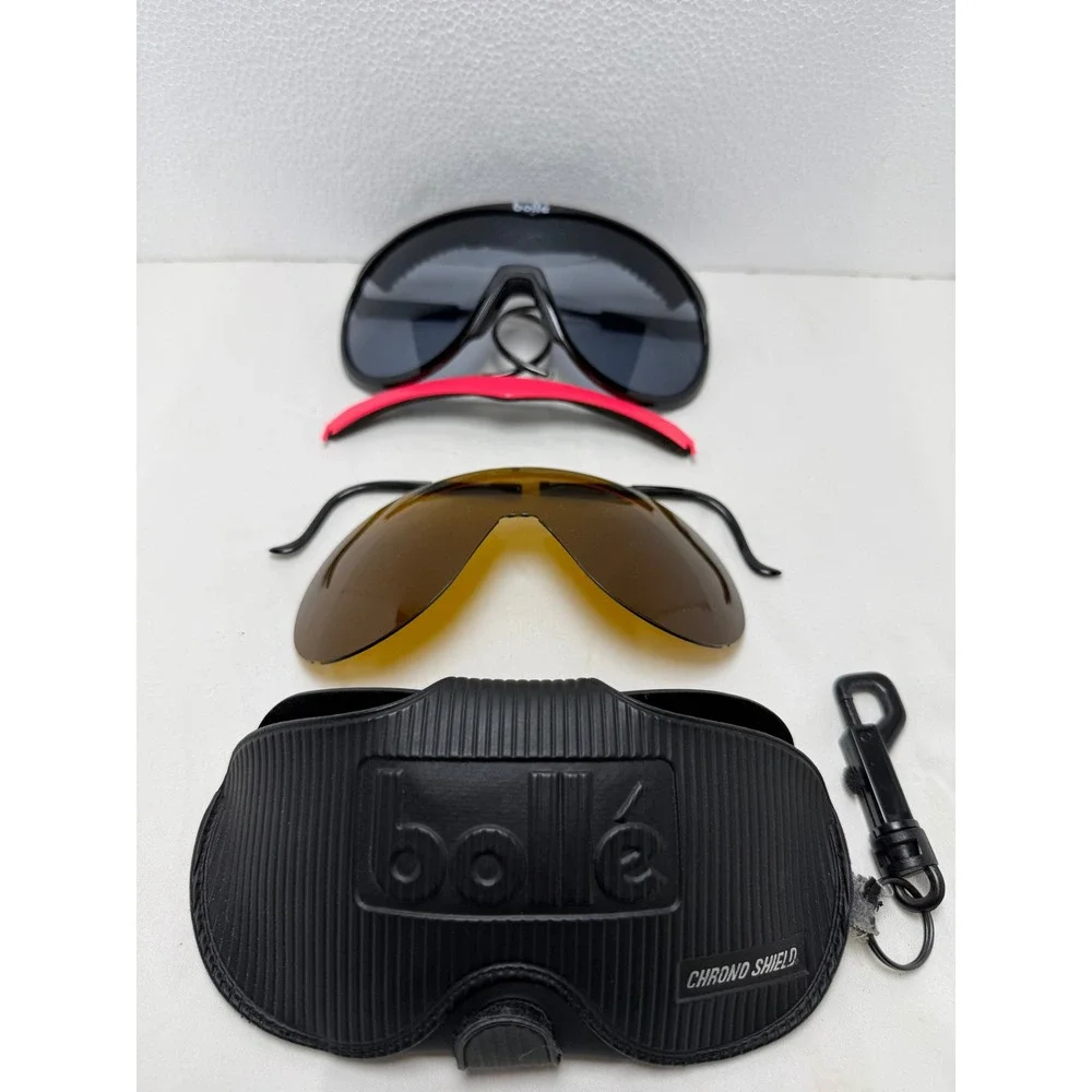 Bolle Sunglasses Unisex Black Chronoshield Vintage Shield Wrap Sport Glasses