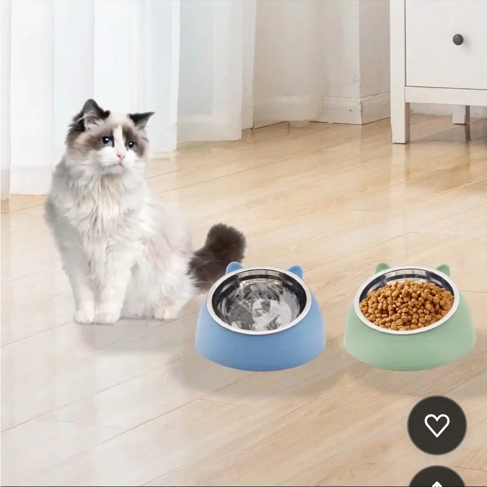 Blue or Green 400ml - Medium New -Raised Cat Bowls, Tilted Stainless Steel-