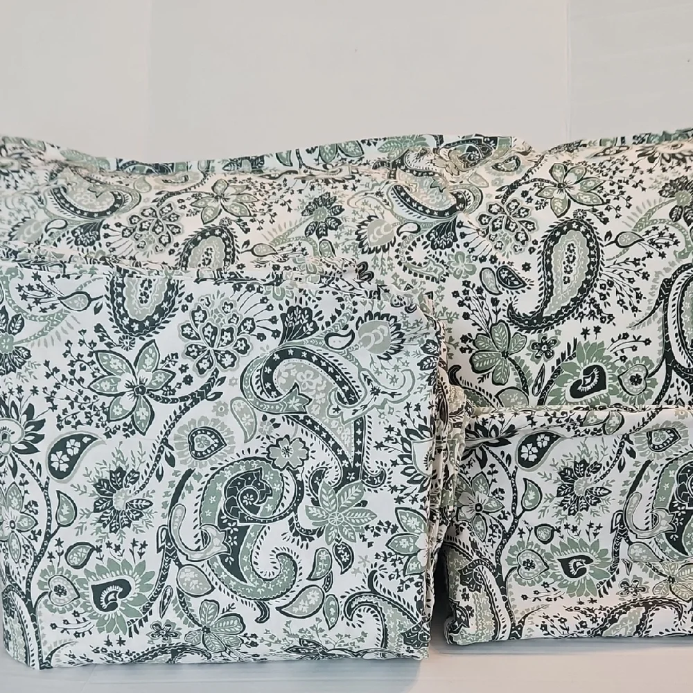 IKEA Rodgersia Floral Paisley Green White King Pillow Sham Duvet Set