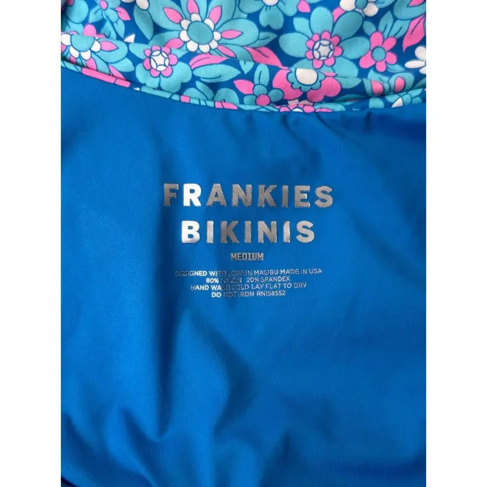 Frankies Bikinis One Piece Swimsuit Medium Womens Blue Floral Cutout