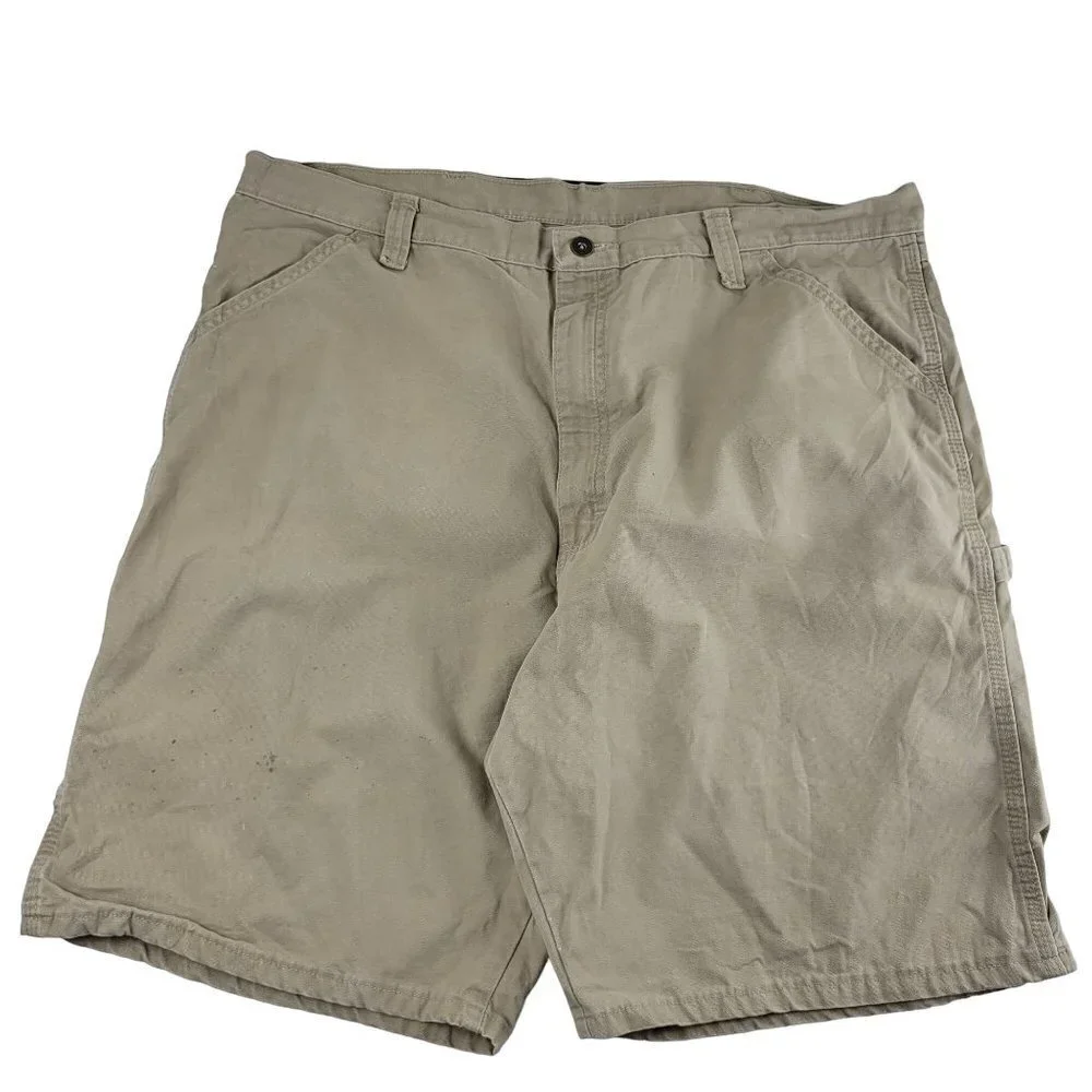 Wrangler Utility Carpenter Cargo Shorts 6 Pocket Khaki Canvas Cotton 40 Mens
