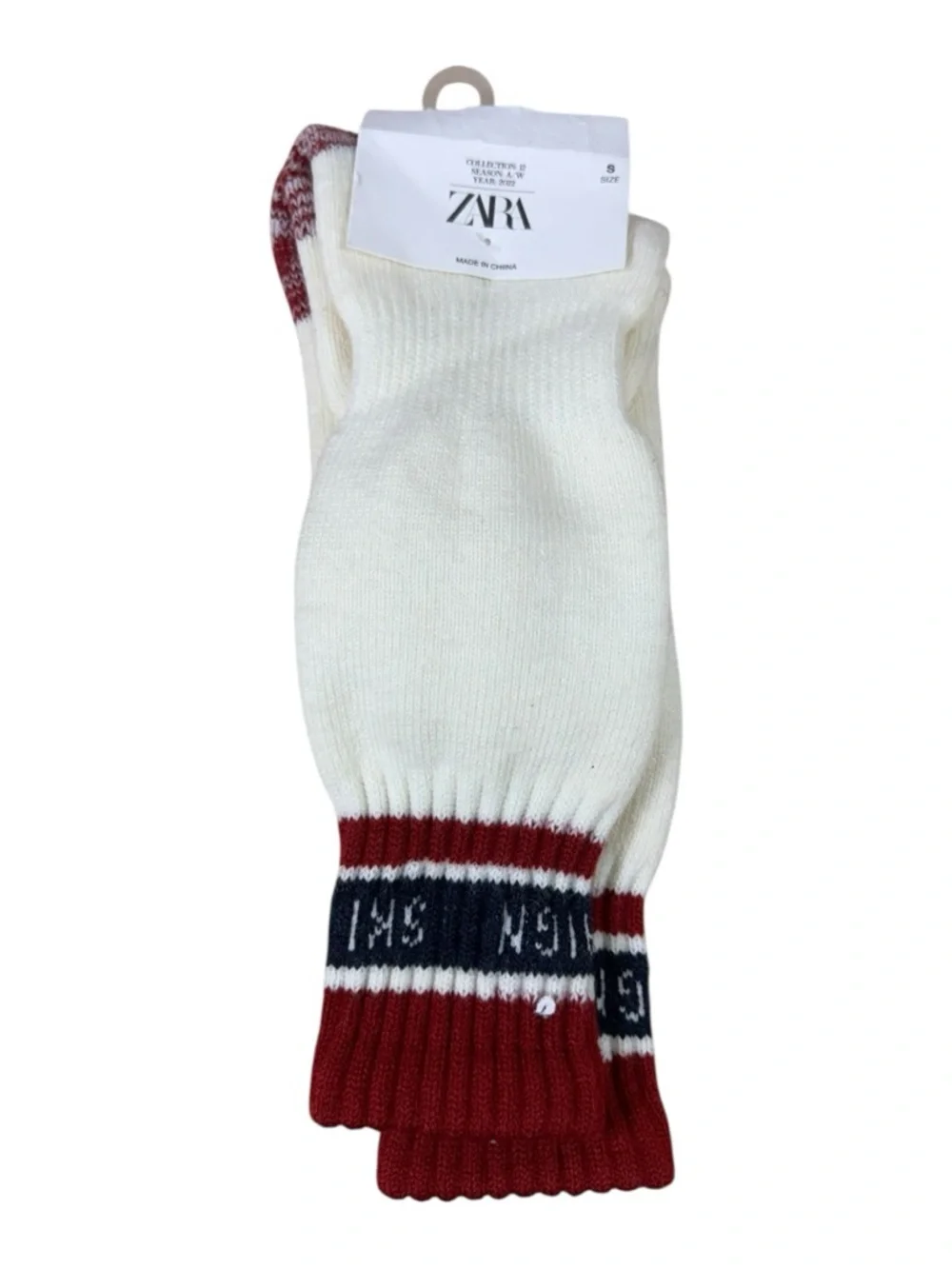 ZARA Kids Knit Crew Socks Red White Blue Graphic Size 6-8 NWT Cotton