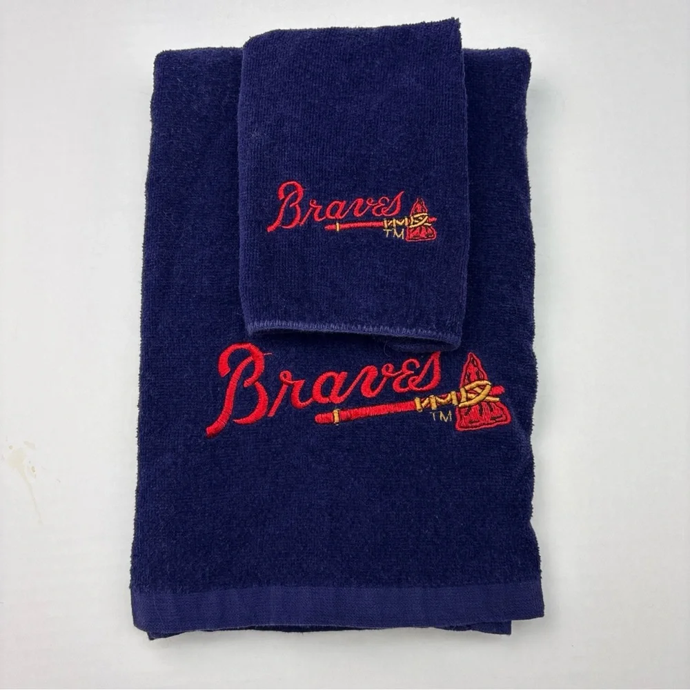 Atlanta Braves Towel Washcloth Embroidered Tomahawk Navy Blue Logo MLB Baseball