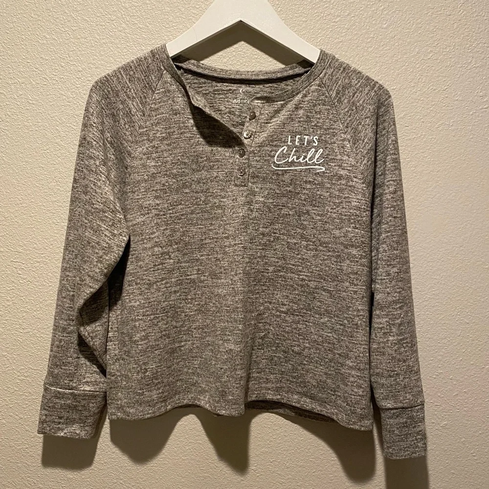 Justice Girls Pajama top‎ size 12 Longsleeve Henley gray let’s chill