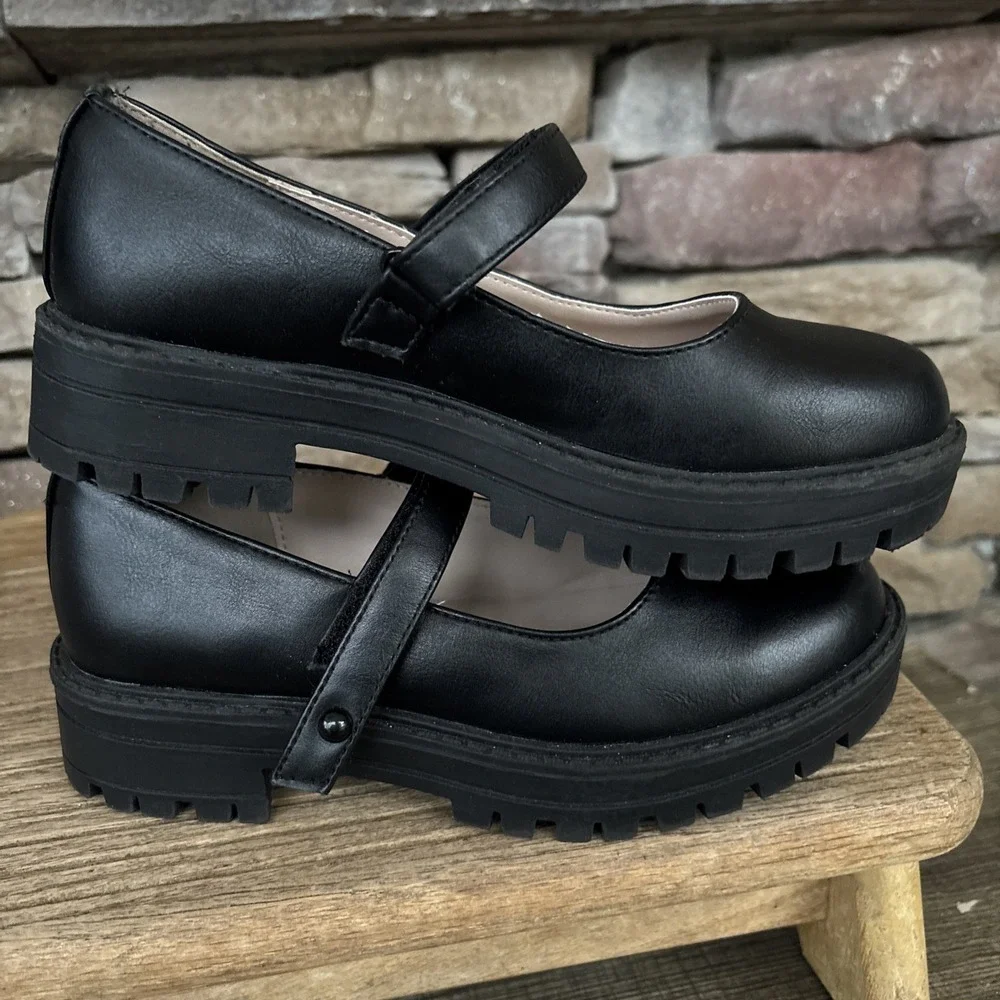 The Children's Place Girls Closed Toe Mary Jane Flat Kids Black Sz 1 Hook&Loop