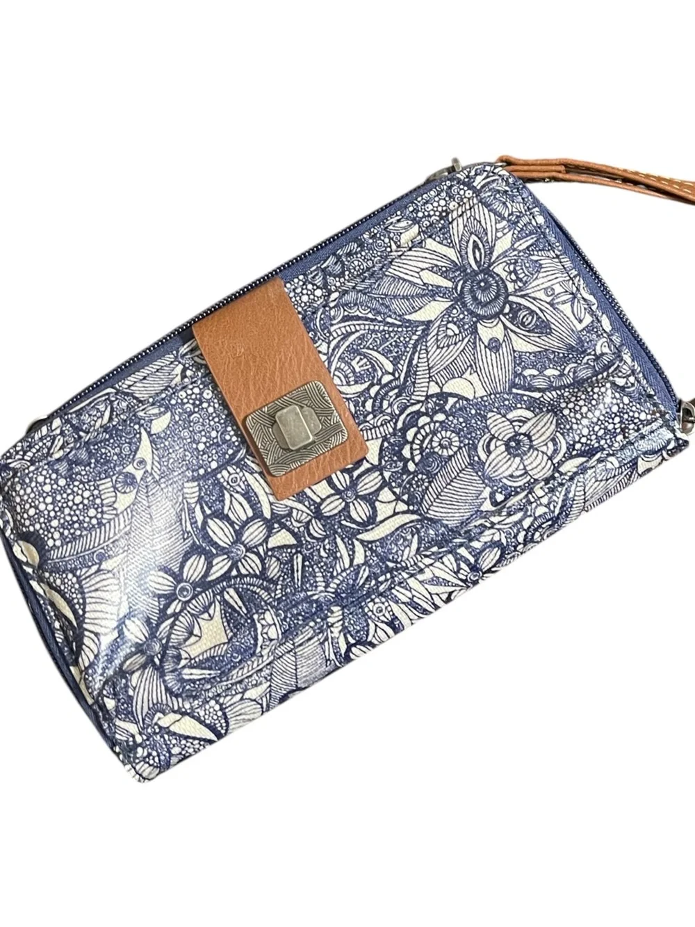 The Sak Sakroots Navy Spirit Desert Artist Boho Floral Zip Wallet Wristlet