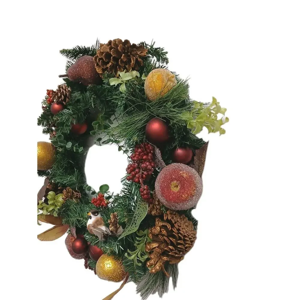 Partridge In Pear Tree Winter Door Wreath Realistic Holiday Crystal Fruit Apple