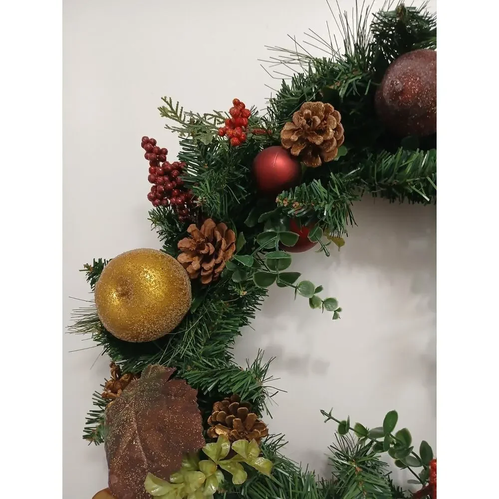 Partridge In Pear Tree Winter Door Wreath Realistic Holiday Crystal Fruit Apple