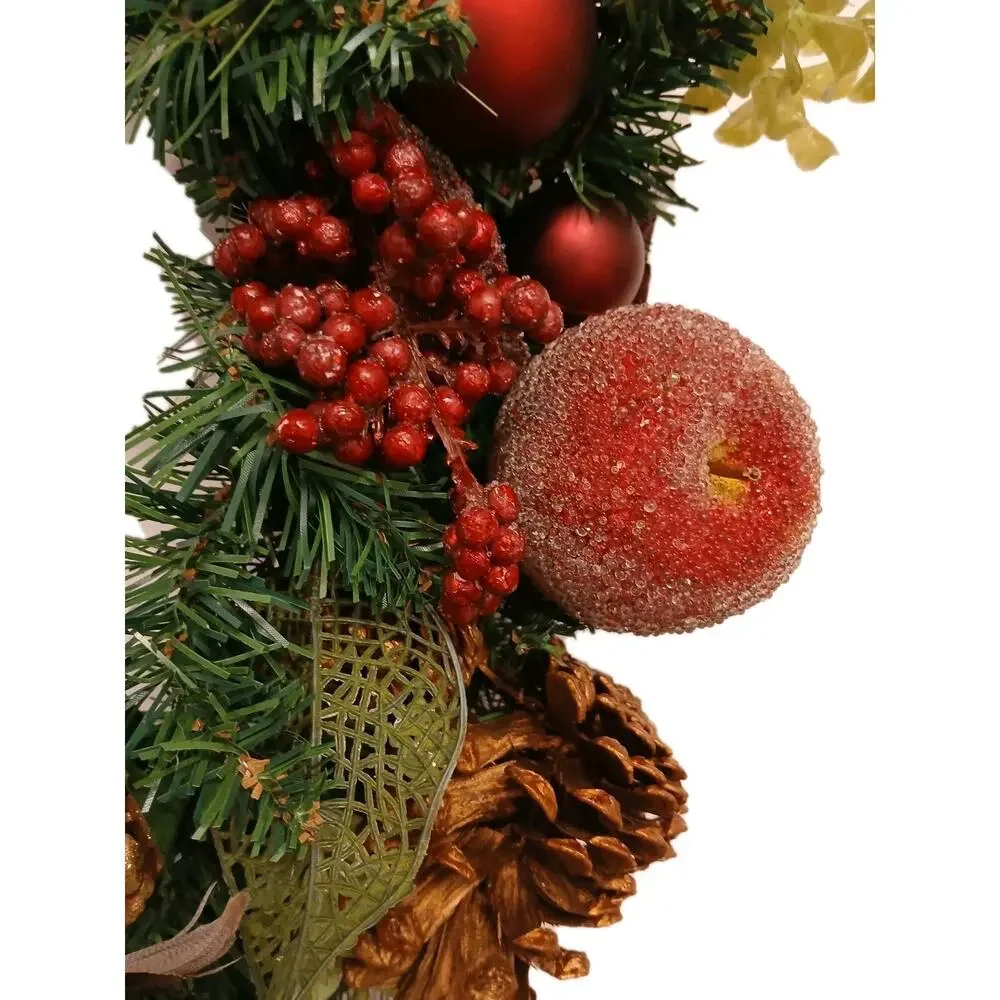 Partridge In Pear Tree Winter Door Wreath Realistic Holiday Crystal Fruit Apple
