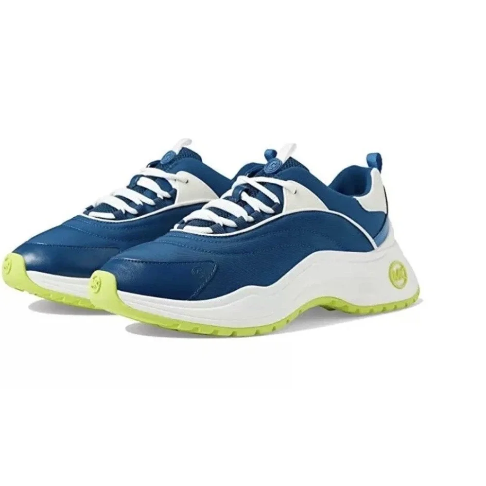 Michael Kors‎ Dara Sneakers Color Block Nylon Trainer Blue Sporty Neon Trim 7.5