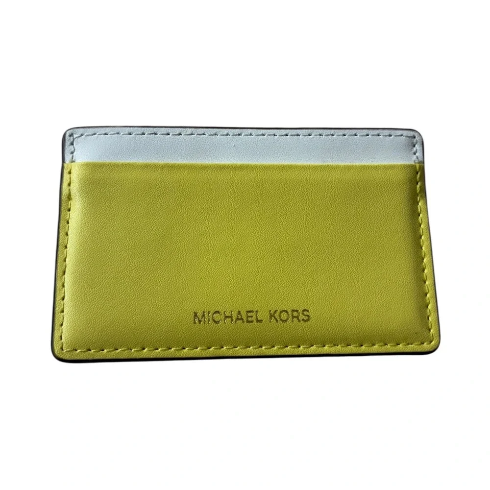 Michael Kors Card Case Holder White and Yellow Leather Slim Wallet‎