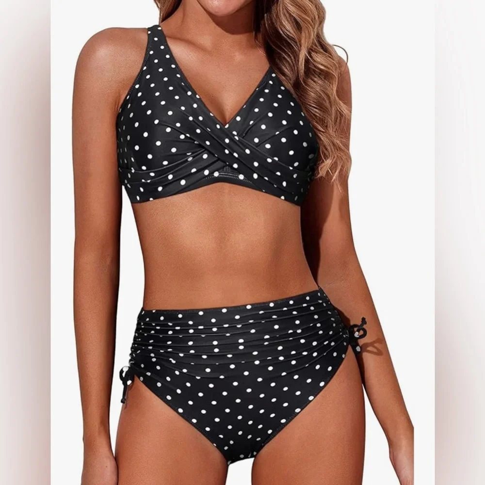 022 NWT Aqua Eve Women High‎ Waisted Twist Front Lace Up Back Bikini - Size: S