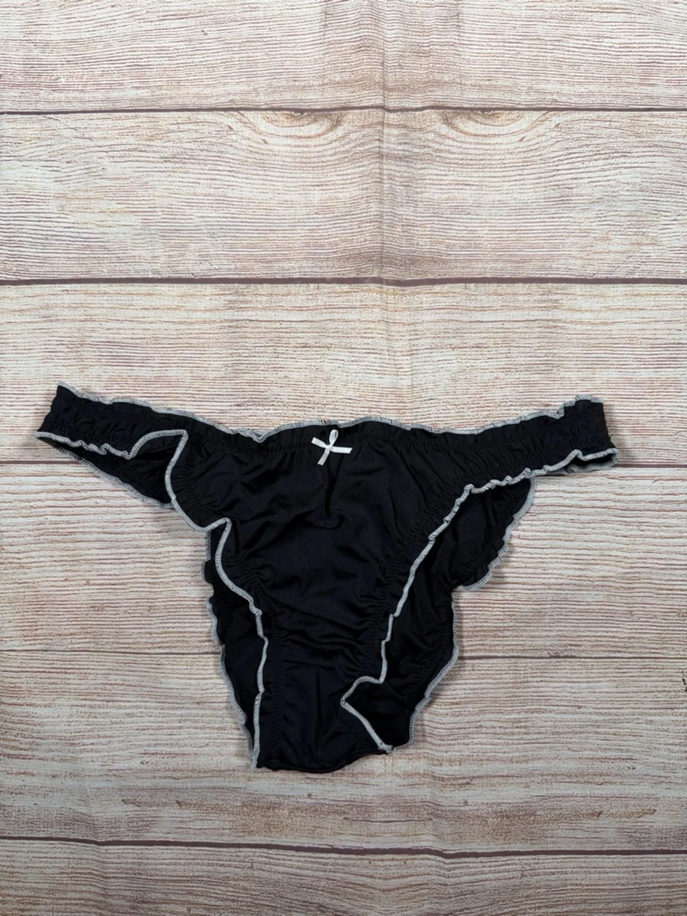 Frankie's Bikinis by PINK Black Bikini Bottom with White Trim and Bow