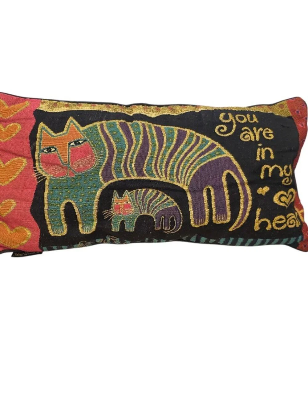 Vtg Laurel Burch Cat Throw Pillow You Are In My Heart Lumbar Rectangle 23