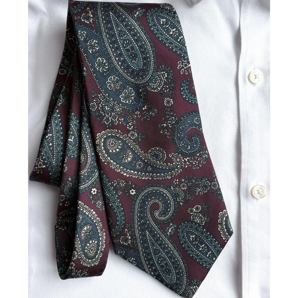 Vintage Paisley Italian Silk Tie State Street Jordan Marsh Burgundy Teal USA
