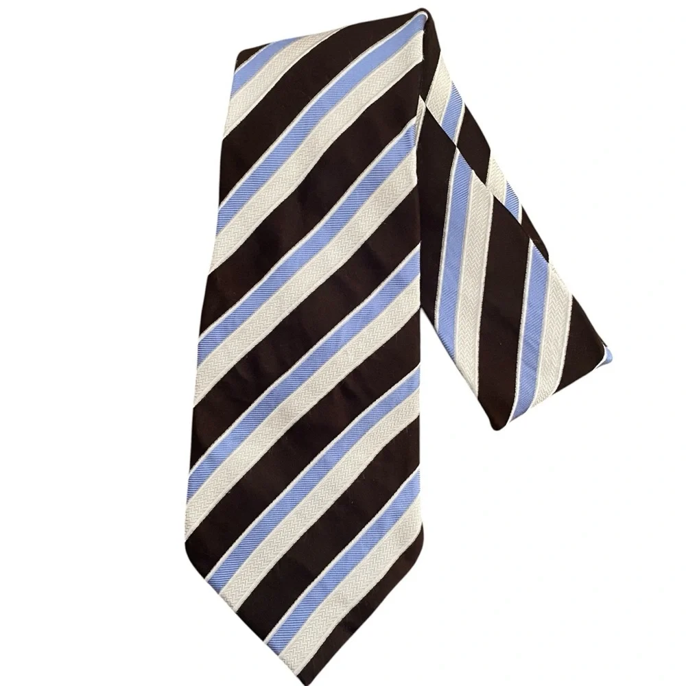 Donald Trump Silk Tie Brown Blue Stripe Classic Mens Neck Tie Hand Made