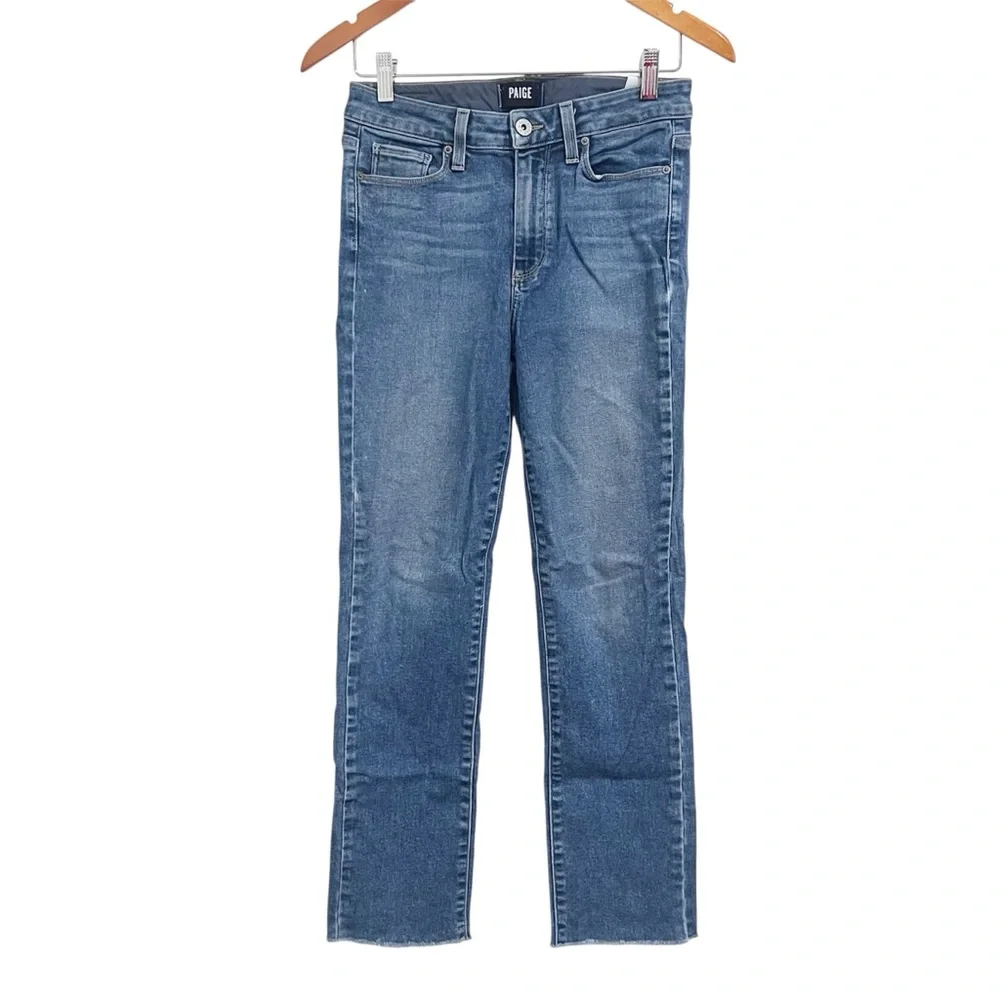 EUC Paige Jacqueline Unfinished Hem Straight Leg Jeans in Axel Wash