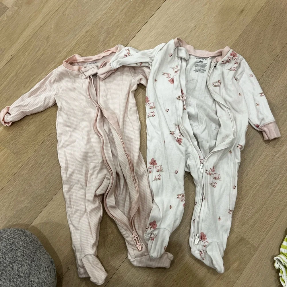 Carter's Light Pink & White Striped Baby Footed Zipper Romper