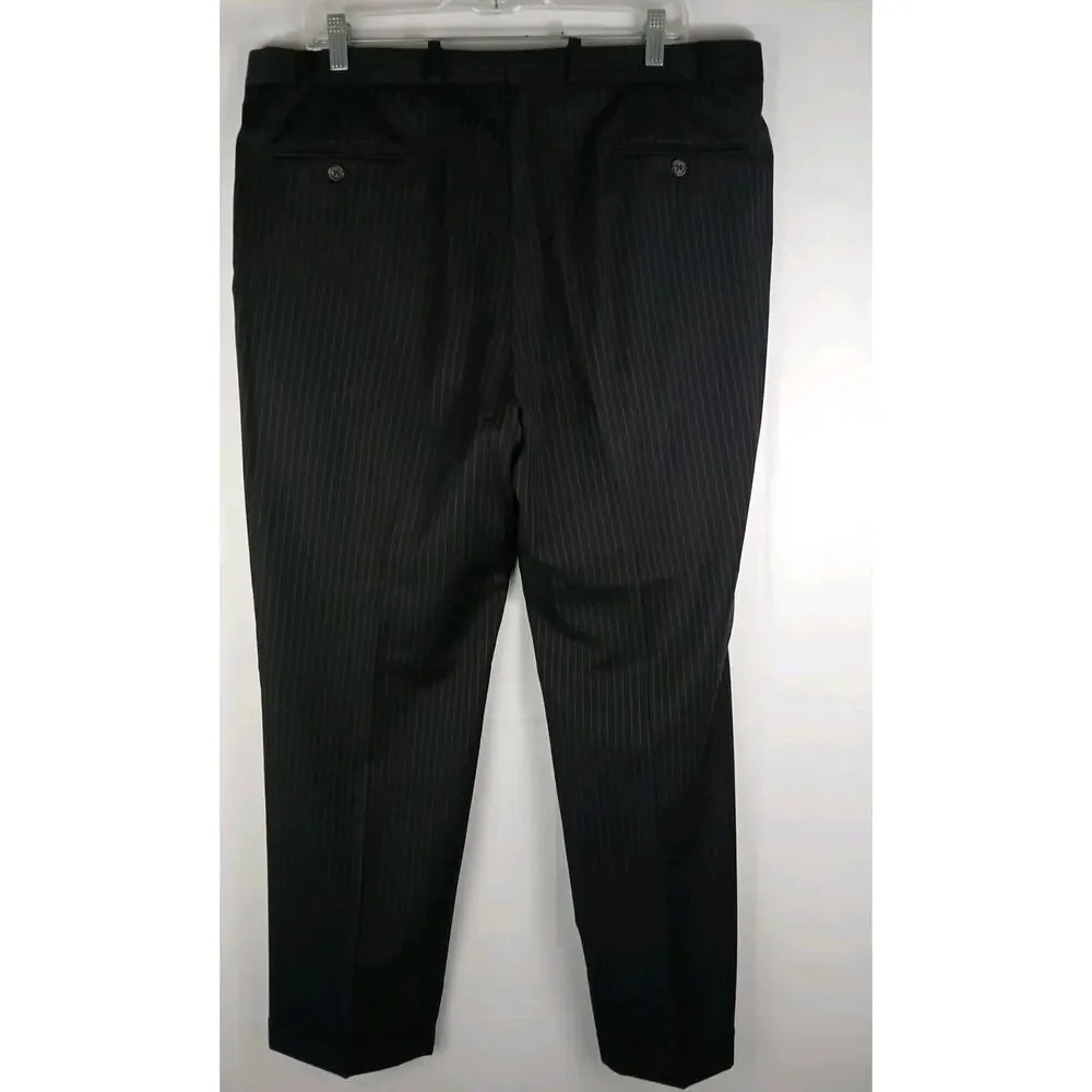 Ralph Lauren Pinstripe Wool Suit Blazer & Pants Blk Sz 48R 38Wx 32L 69456/90736