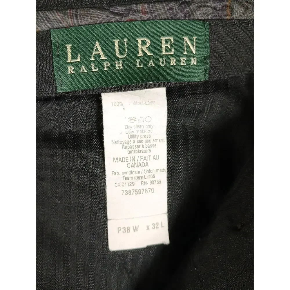 Ralph Lauren Pinstripe Wool Suit Blazer & Pants Blk Sz 48R 38Wx 32L 69456/90736