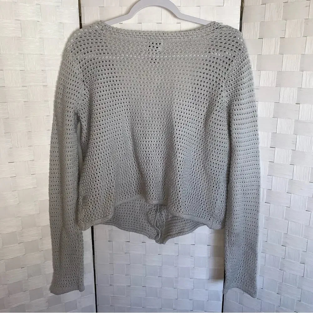 Joie Open Weave Crochet Knit Cardigan Sweater In Gray Women’s Size Medium
