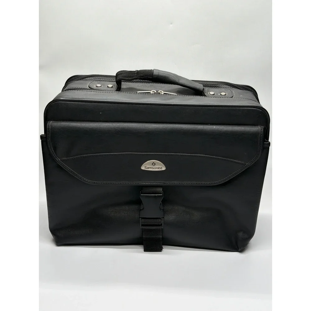 Samsonite Black Faux Leather Laptop Briefcase Business Travel Bag Organizer
