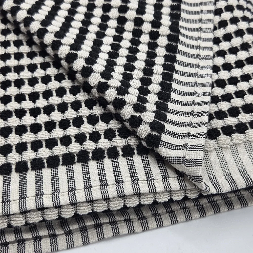 Rachel Zoe 4pc Turkish Cotton Towel Set Black Ecru Raised Dots 2 Bath 2 Hand