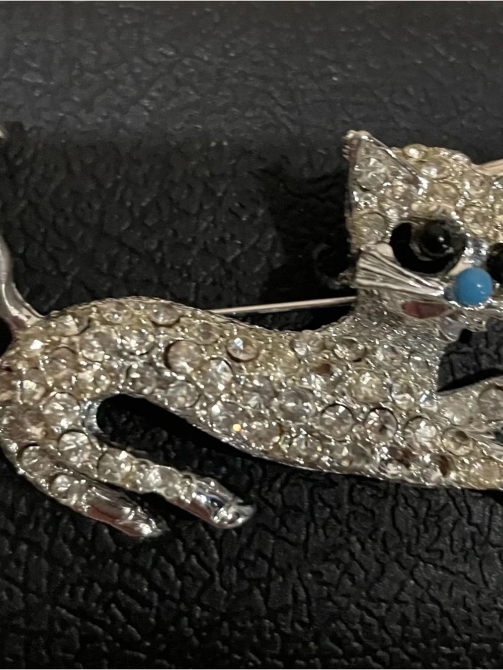 Crystal Cat Brooch Pin - Silver Sparkle Cat Accessory