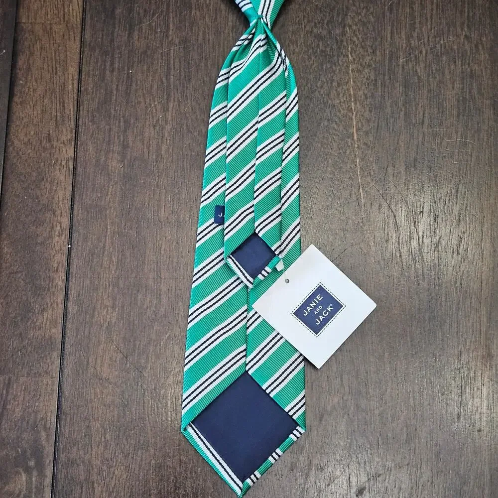Janie and Jack Tie & Belt‎ Set Boys Size Up to 3 Green Navy Stripe NEW Preppy
