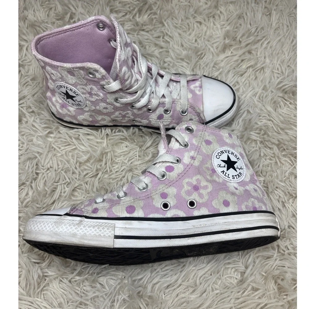 Converse Chuck Taylor All Star High Top Sneakers Lilac‎ Floral Women 5.5 Youth 3