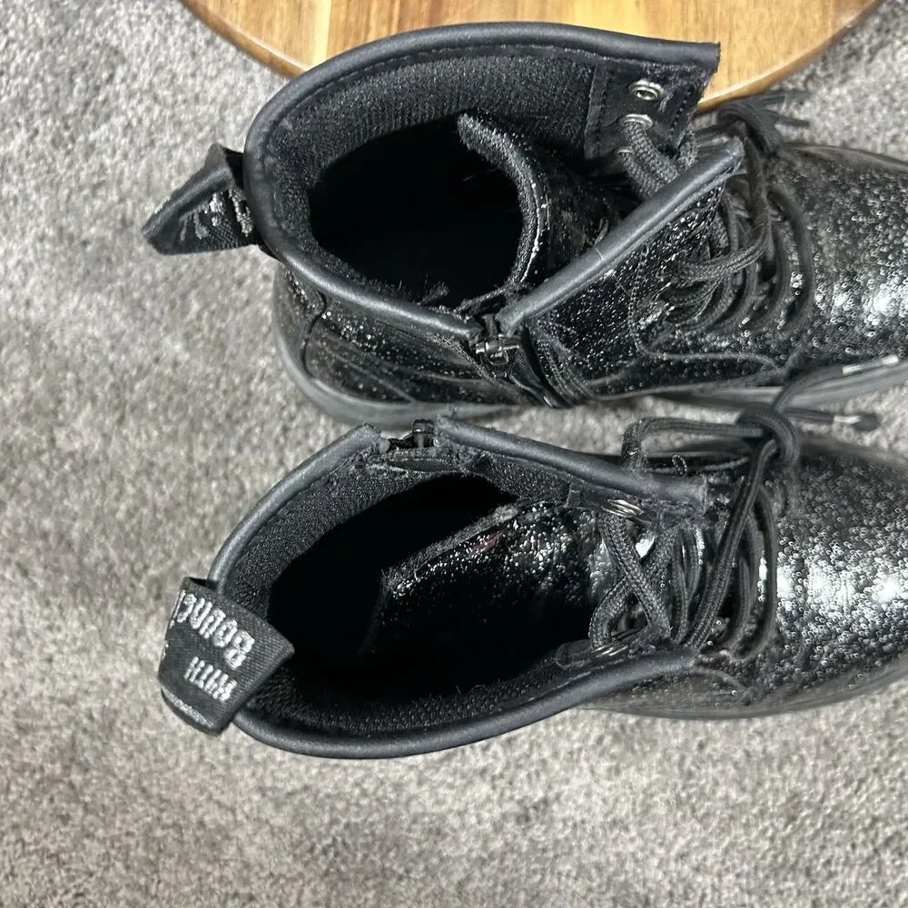 Dr Martens 1460 J Youth Sz 5 Cosmic Glitter Black Leather Zip Lace Up Boots Used