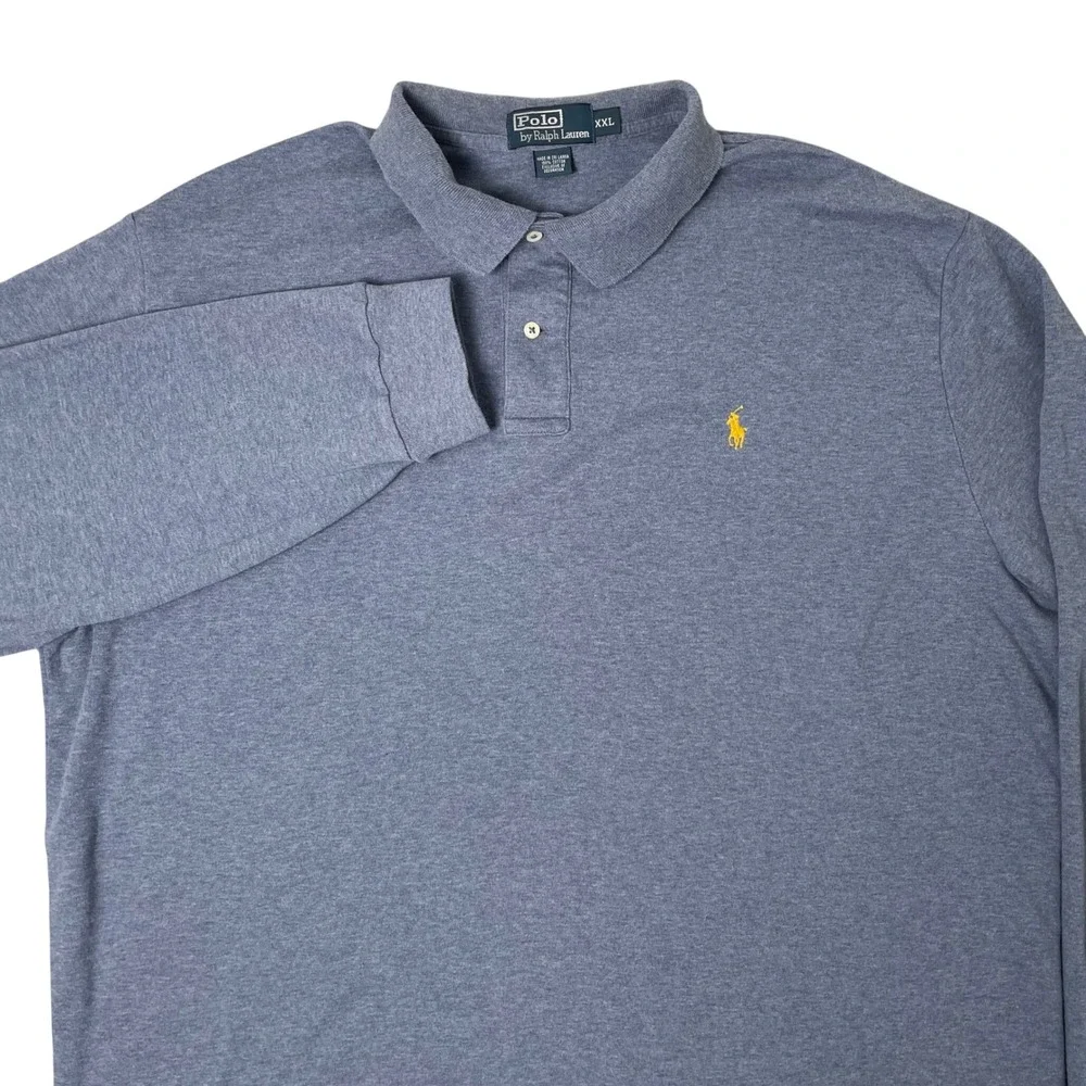 Polo Ralph Lauren Polo Shirt Mens XXL Long Sleeve Heather Blue Pony Logo Preppy