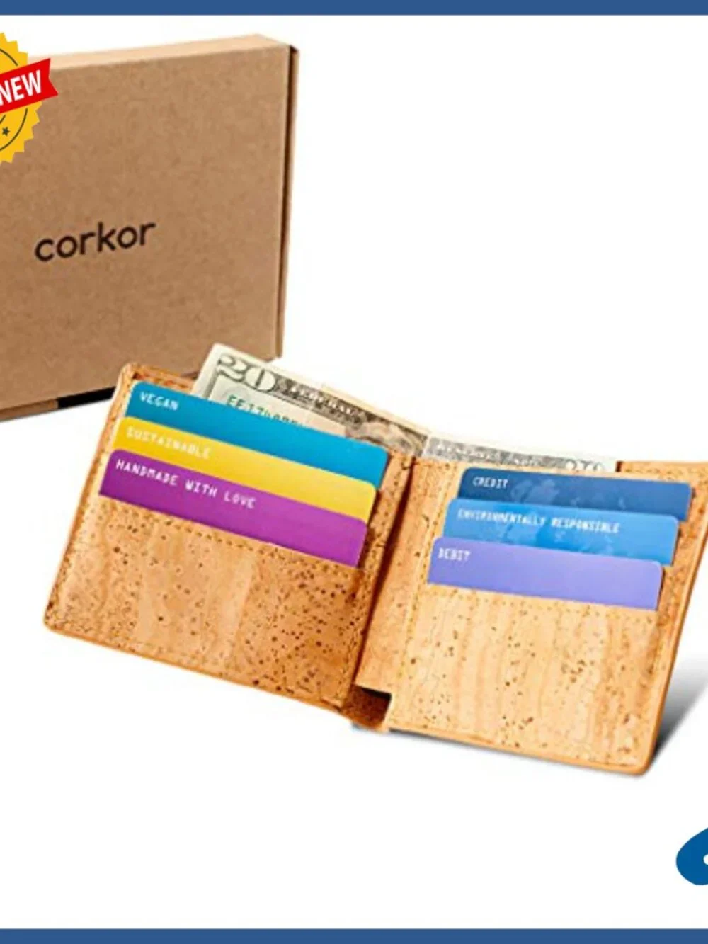 Men's Vegan Cork Bifold Wallet RFID Safe Slim Minimalist Design