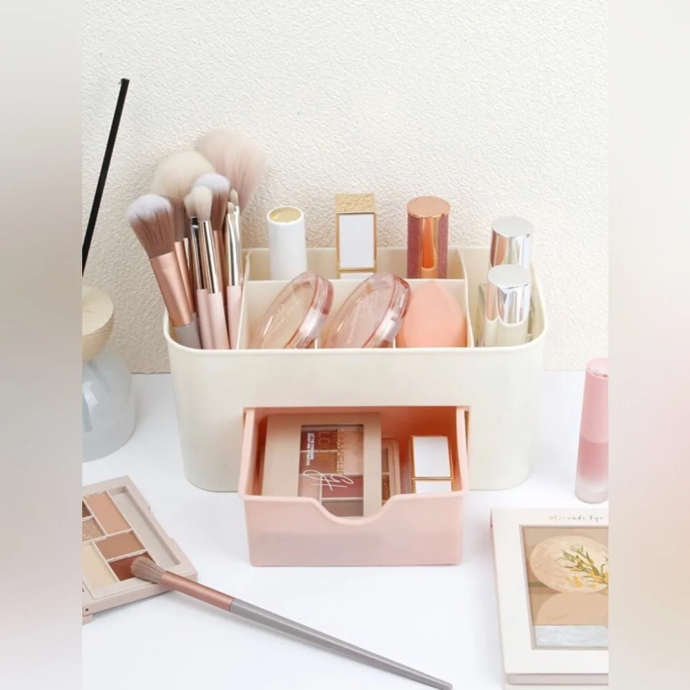 NEW 1pc Multi-drawer Clear Pink Makeup Organizer Box With Compartments