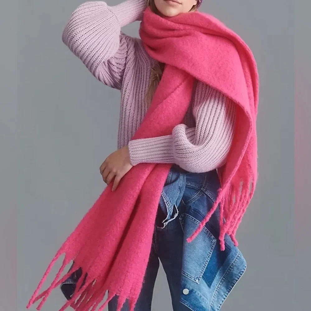 Anthropologie Bonnie Wrap Scarf Pink Fuzzy Soft