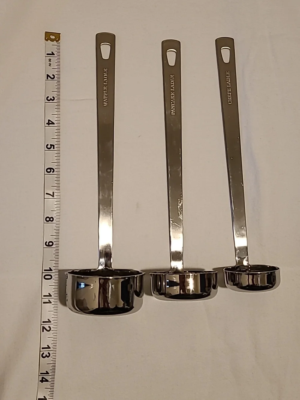 William Sonoma Stainless Steel Heavy Duty Ladle Set Of 3, Crepe Pancake Waffle
