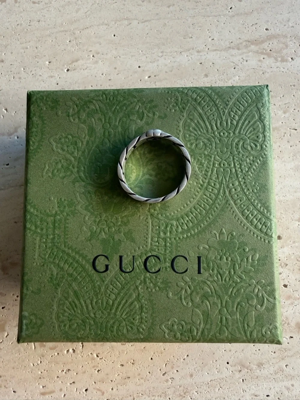 NWB GUCCI WIDE INTERLOCKING STERLING SILVER RING DESIGNER SZ: 24