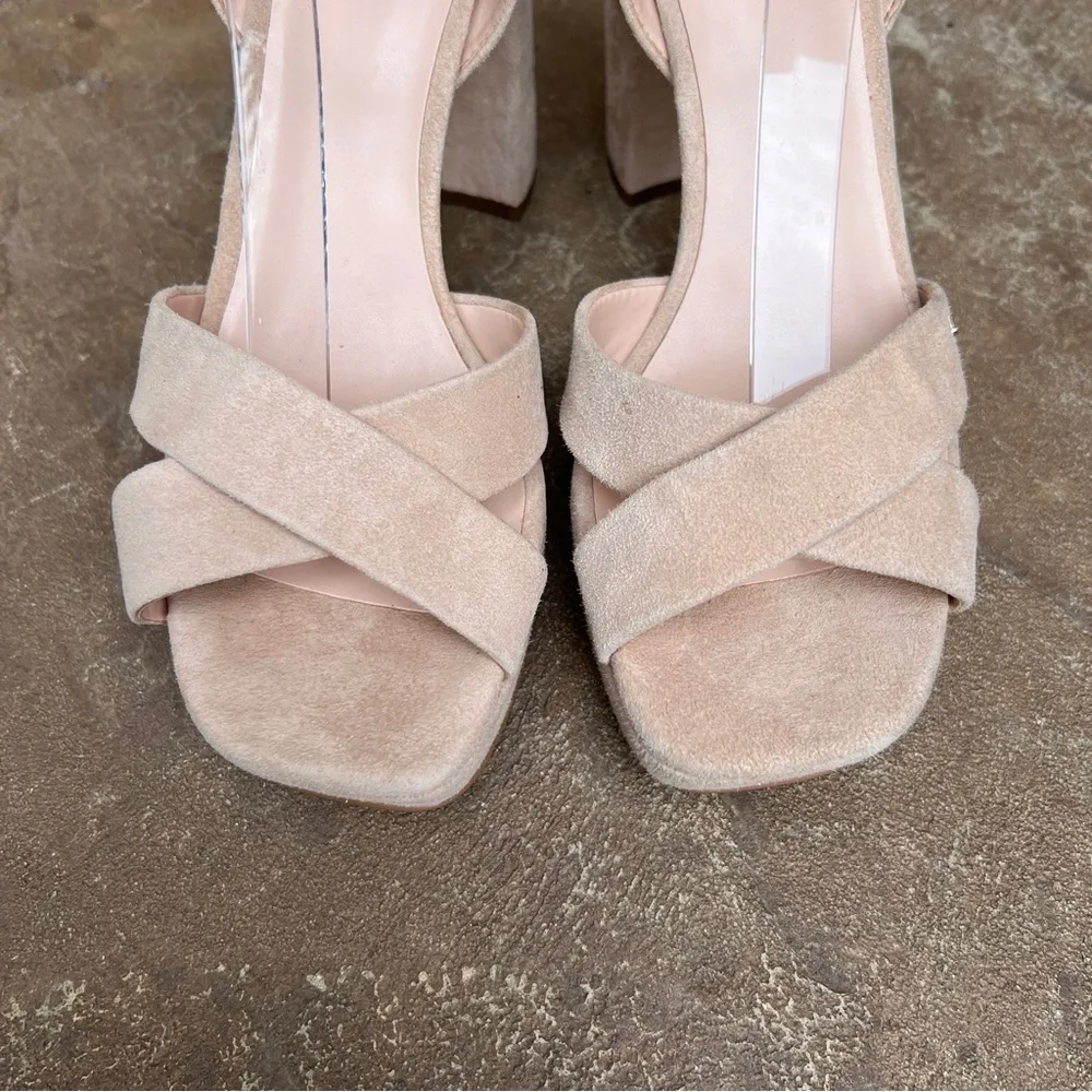 KATE SPADE Delia Platform Sandal Nude Suede  Sz 8.5