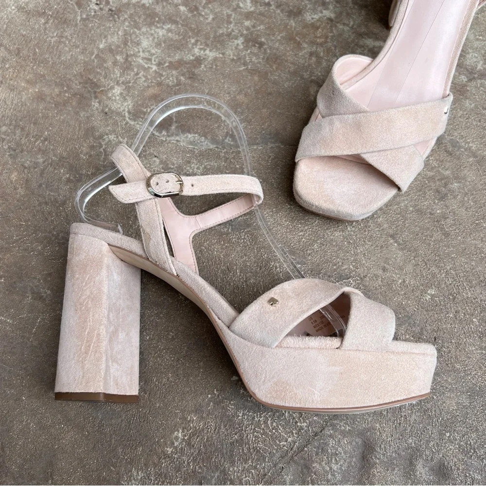 KATE SPADE Delia Platform Sandal Nude Suede  Sz 8.5