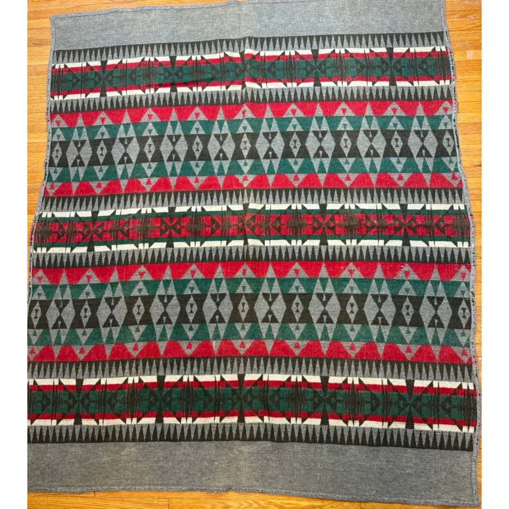 Vintage 15- 20s Cayuse Southwestern Aztec Geometric Wool Blanket 54x65‎ Throw