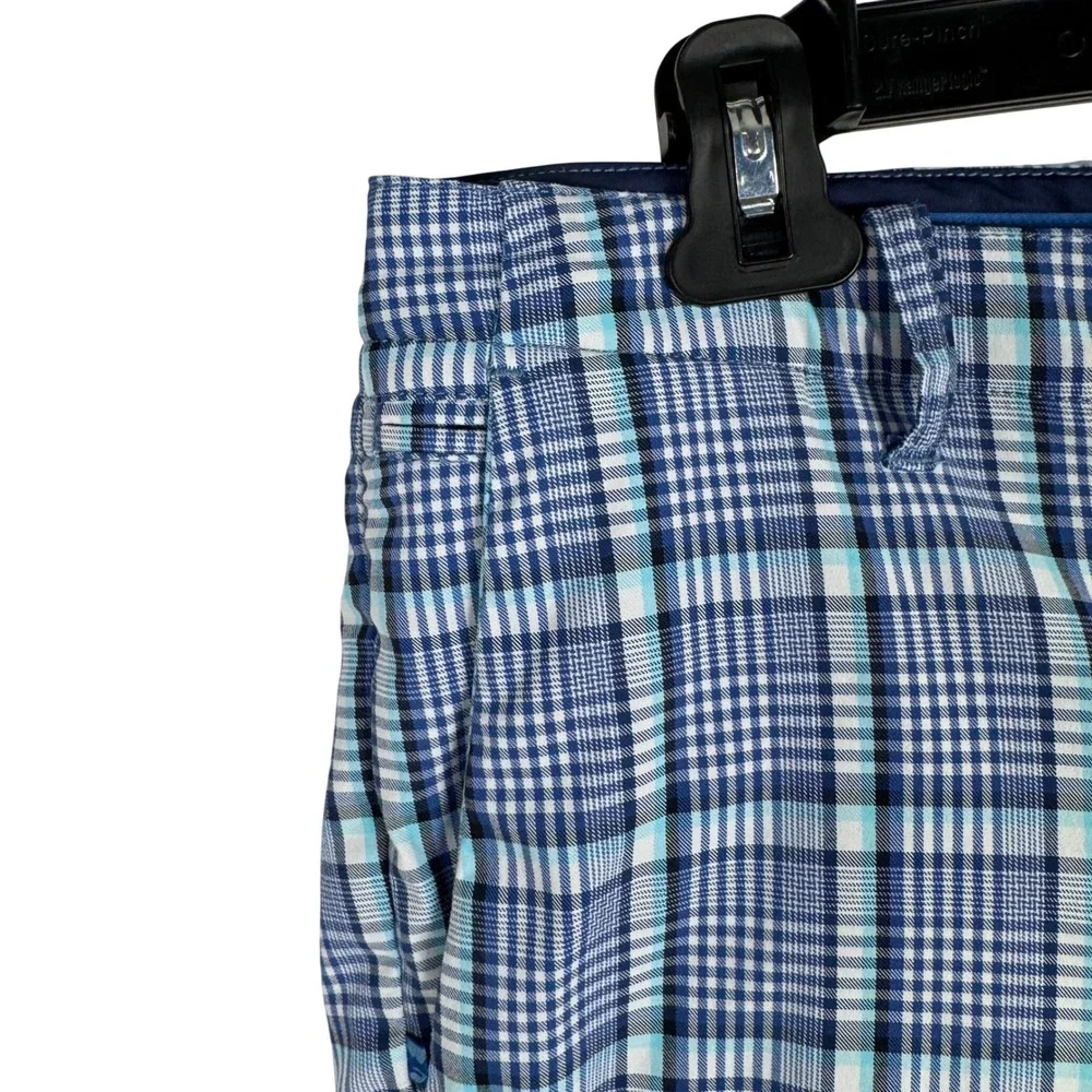 Tommy Bahama Plaid Hybrid 10 Inch Shorts Mens 33 Blue Deltona Stretch Quick Dry