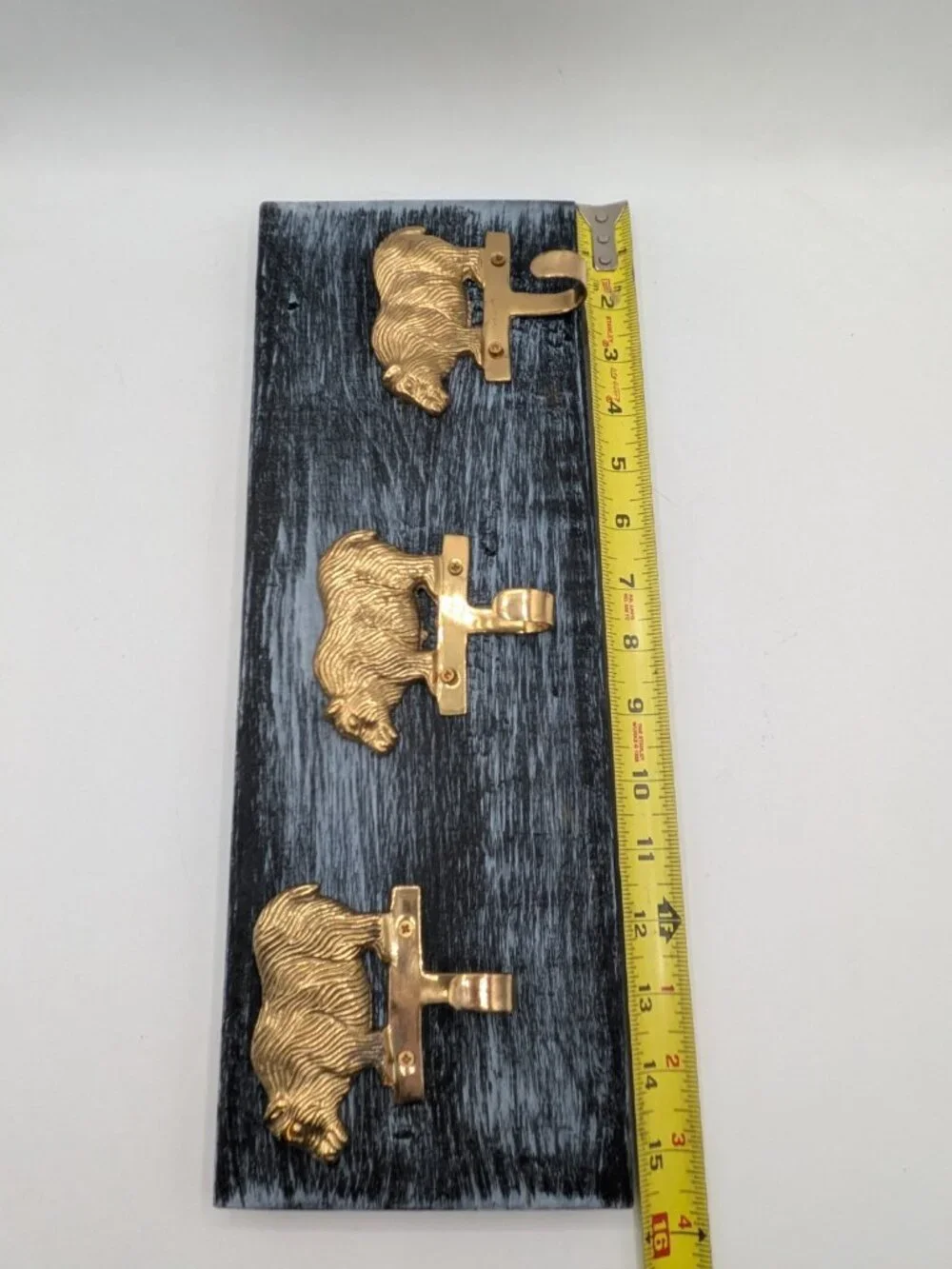 Hand Crafted Hat Key Coat Rack 3 Bear Hooks Wall Mount Blue Distressed`15
