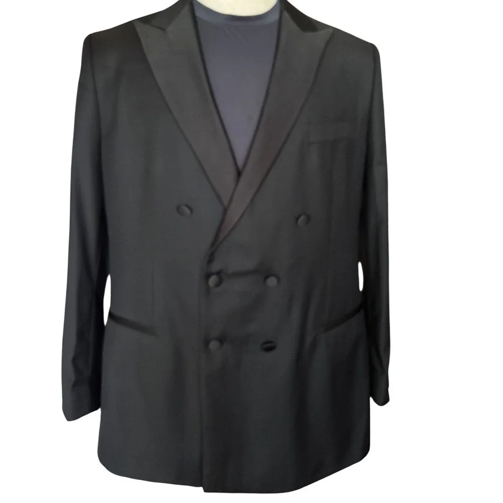 OLIVER WICKS Tuxedo Men's Black Double Breasted Shawl Collar Jacket Wool Blend