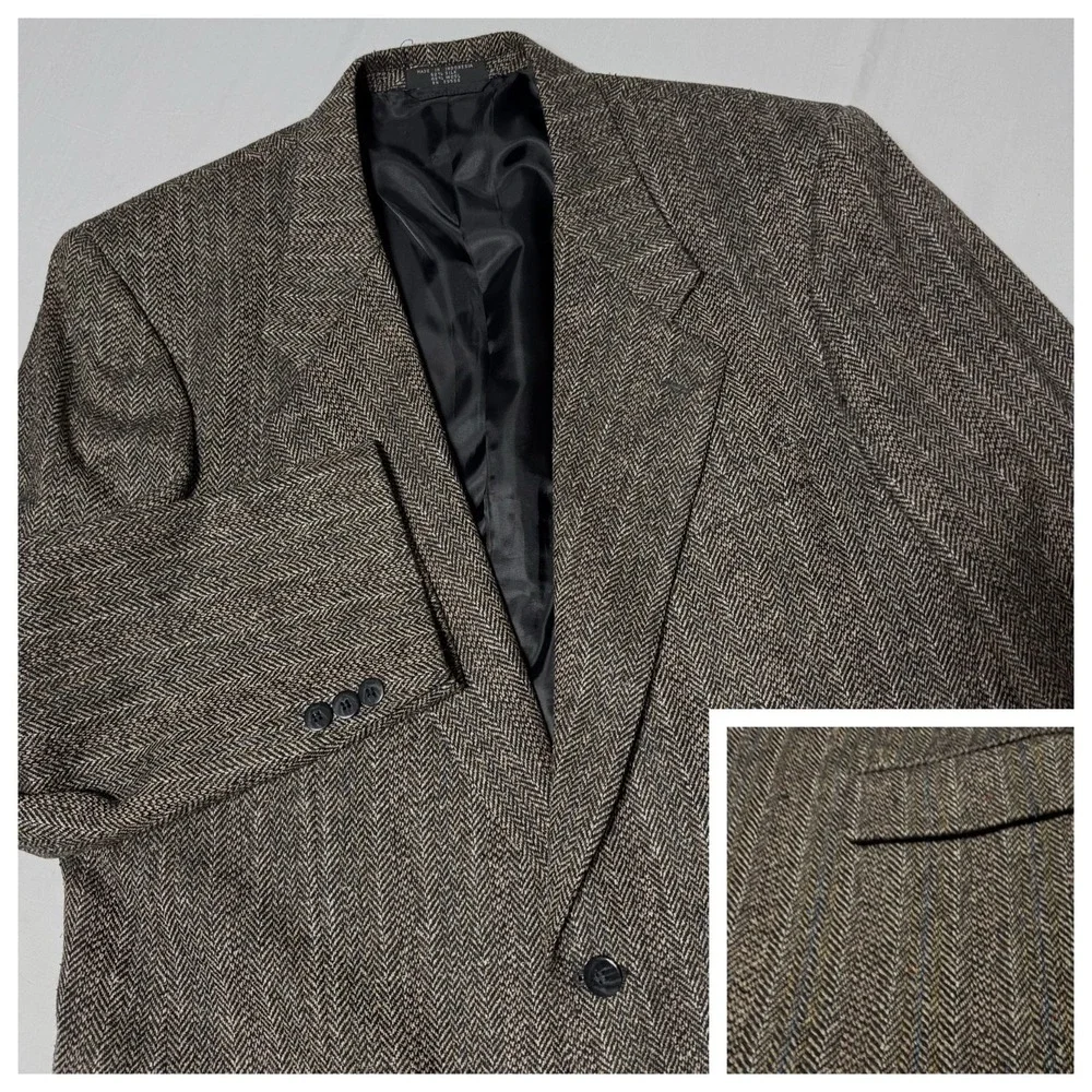 Petrocelli Sport Coat Men's‎ Size 44R Brown Herringbone Wool Silk Blazer
