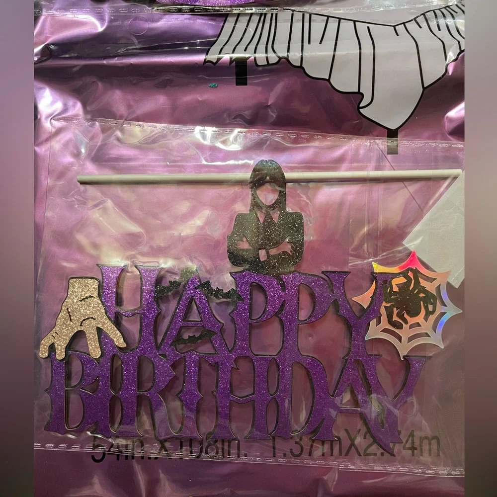 Wednesday‎ Purple Glitter Happy Birthday Cake Topper Set