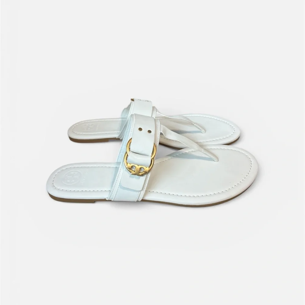 New Tory Burch Ivory White Marsden Flat T-Strap Sandals Size 11