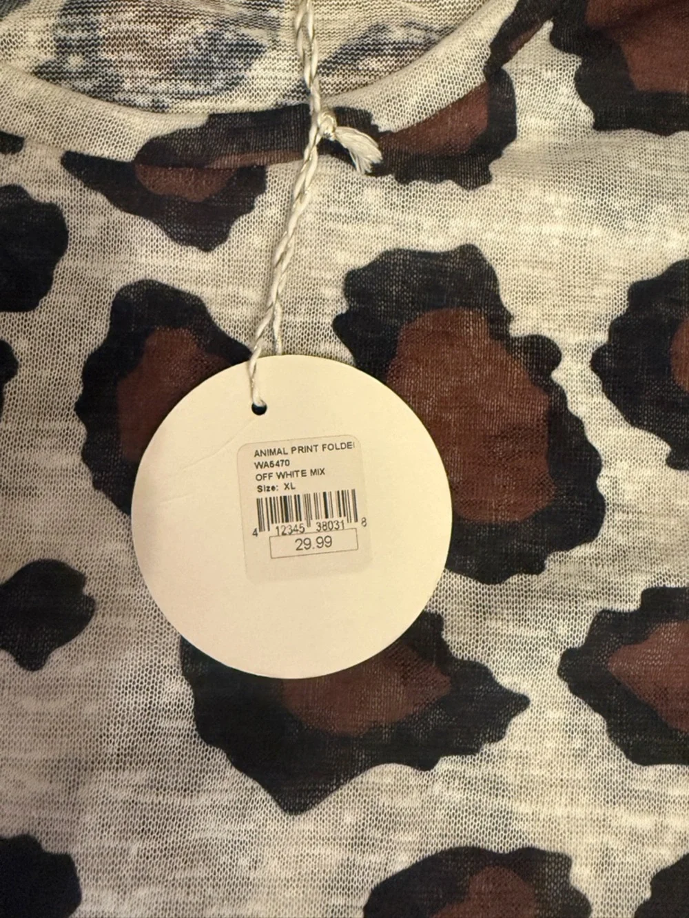 Umgee Women’s Long Sleeve Leopard Print Blouse in White, Brown & Black NWT